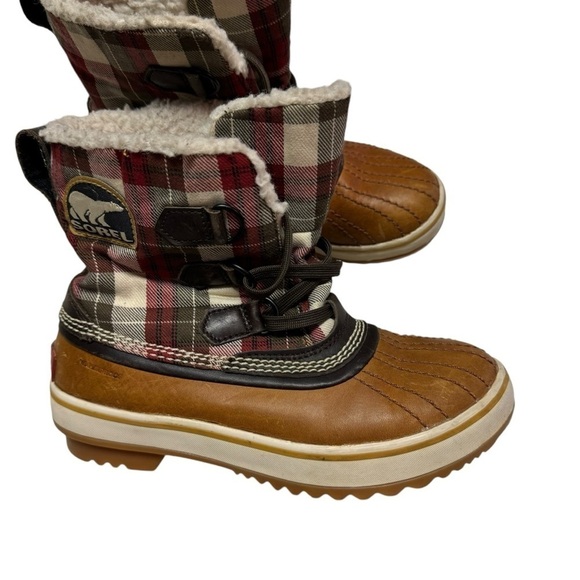 Sorel Tivoli Plaid Winter Boots Womens Size 5 Brown Leather Waterproof - Picture 4 of 9